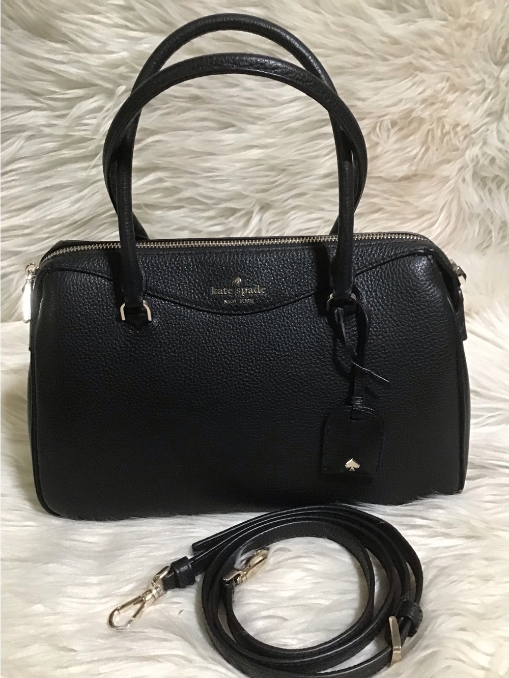 Kate spade black pebble leather barrel satchel